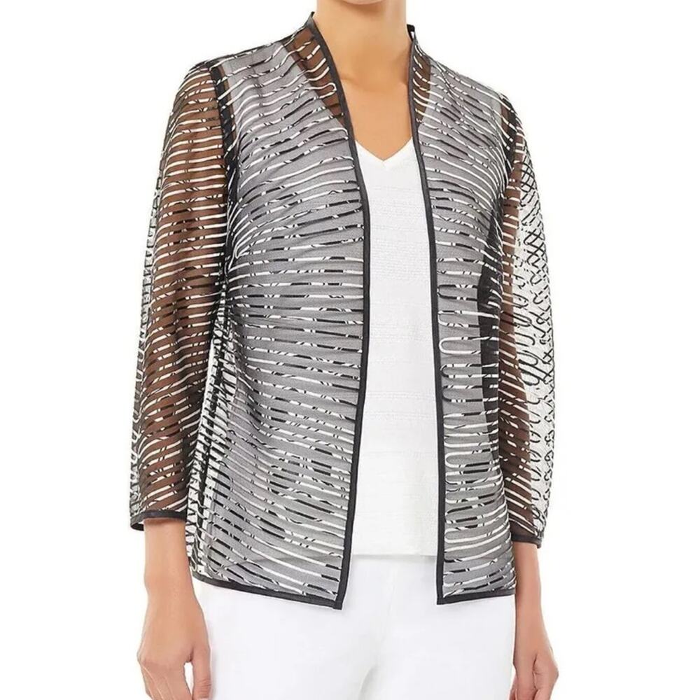 NWT Ming Wang black and white floral patterned sheer formal jacket cardigan